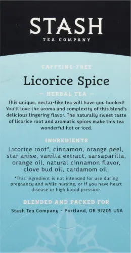 Stash Herbal Tea Caffeine Free Licorice Spice Kosher Parve