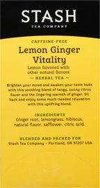 Stash World of Tea Herbal Tea Caffeine Free Lemon Ginger Vitality Kosher Parve