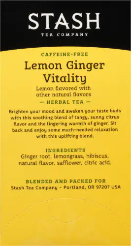 Stash World of Tea Herbal Tea Caffeine Free Lemon Ginger Vitality Kosher Parve
