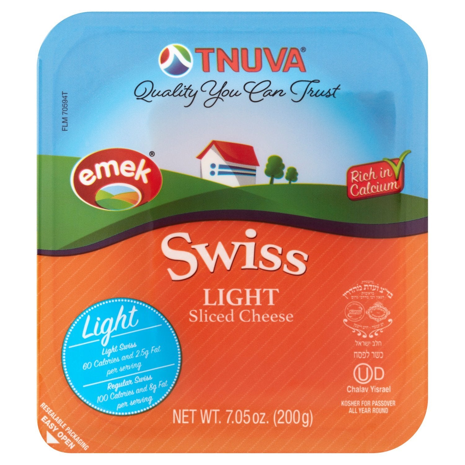 Tnuva Emek Swiss Light Sliced Cheese Cholov Yisroel