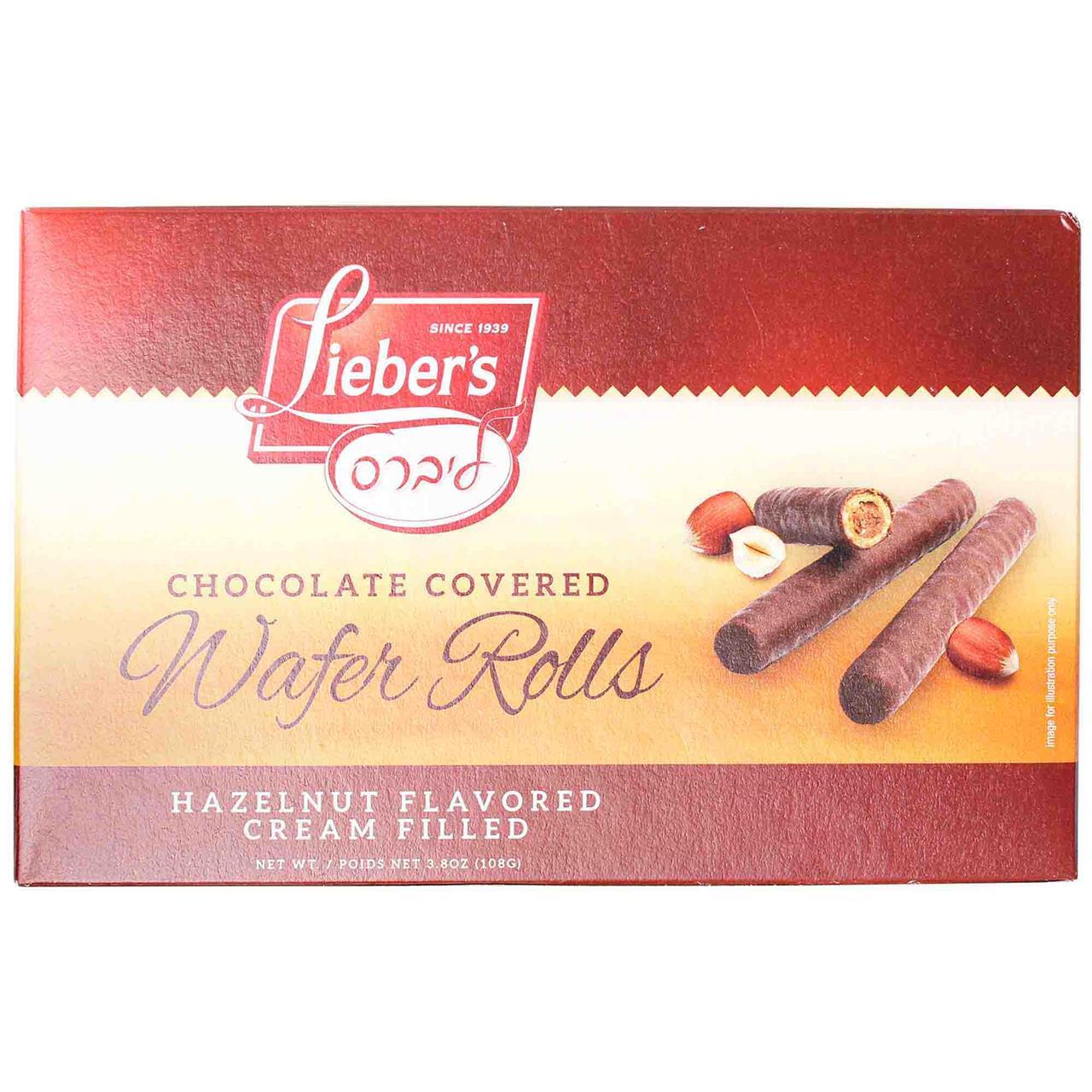 Lieber´s Chocolate Covered Wafer Rolls & Hazelnut Flavored Cream Filled   Kosher Parve 3.8 oz