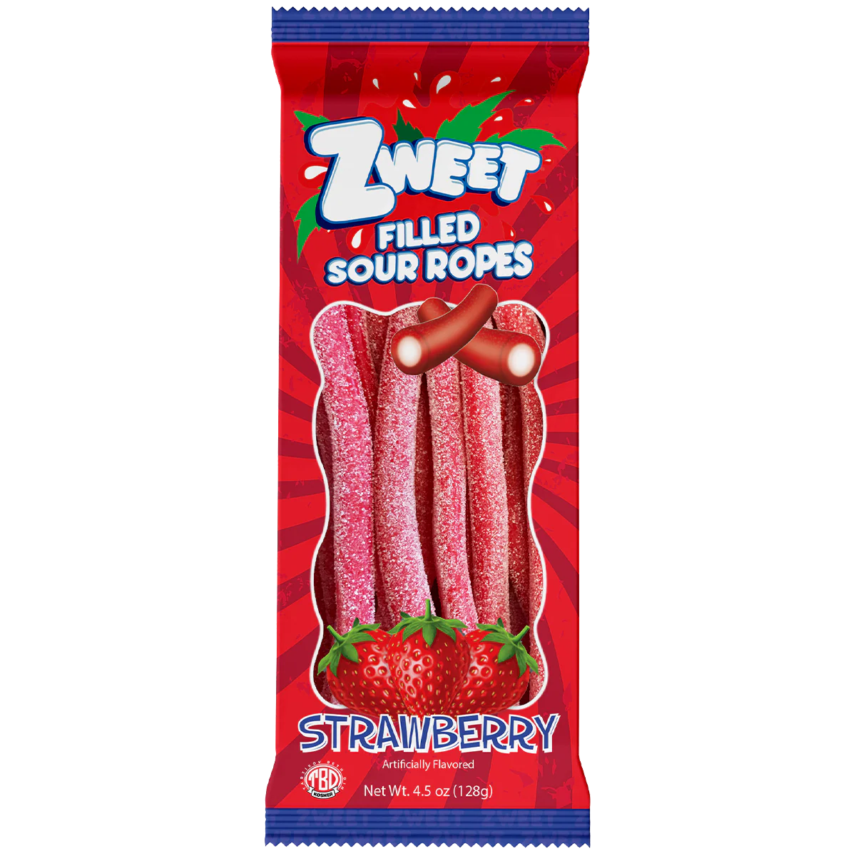 Zweet Filled Sour Ropes Strawberry Kosher Parve