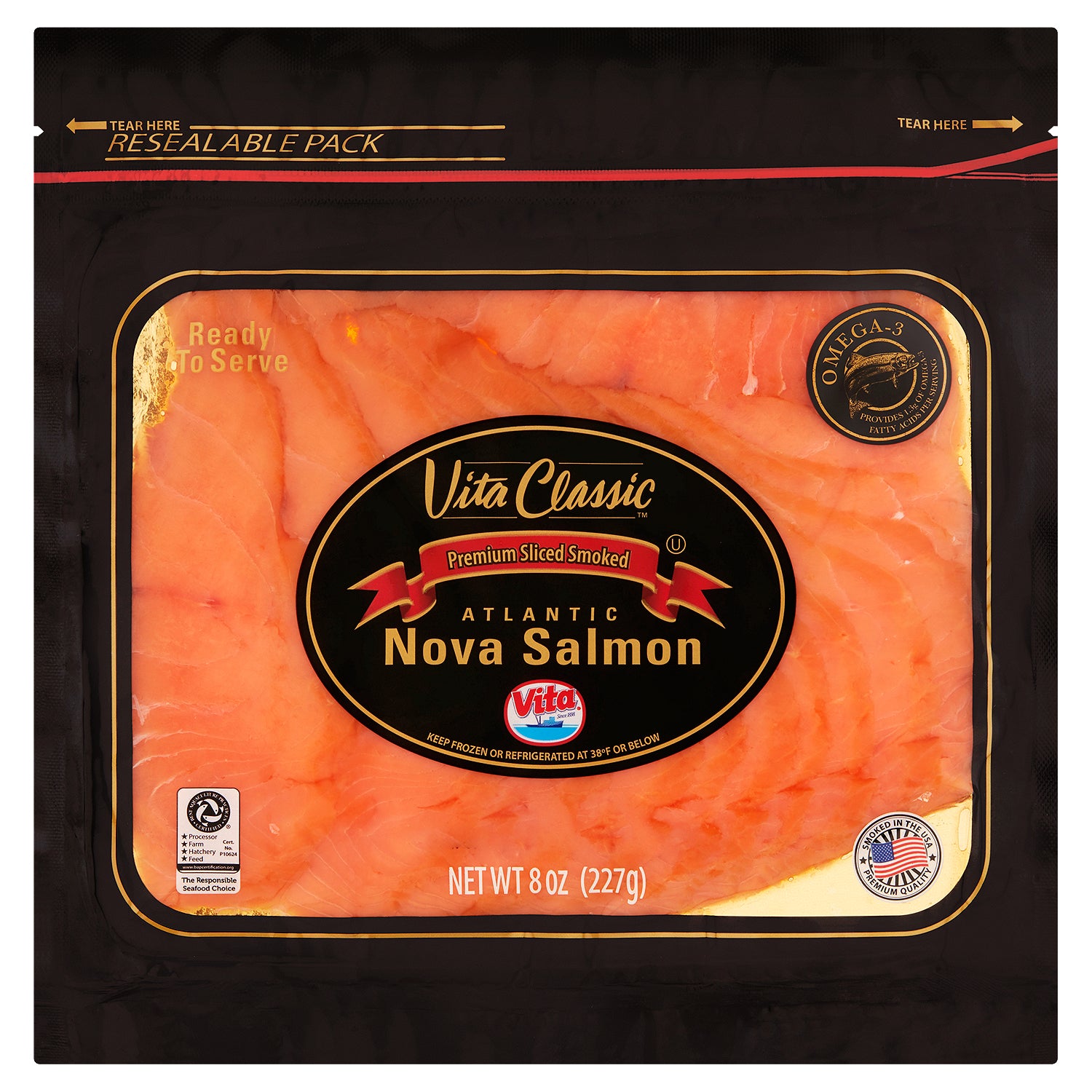 Vita Classic Premium Sliced Smoked Nova Salmon 8oz