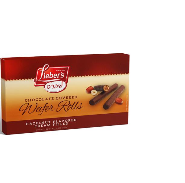 Lieber´s Chocolate Covered Wafer Rolls & Hazelnut Flavored Cream Filled   Kosher Parve 3.8 oz