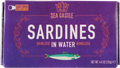 SEA CASTLE SKINLESS/BONELESS SARDINES IN WATER DE 4.4 oz