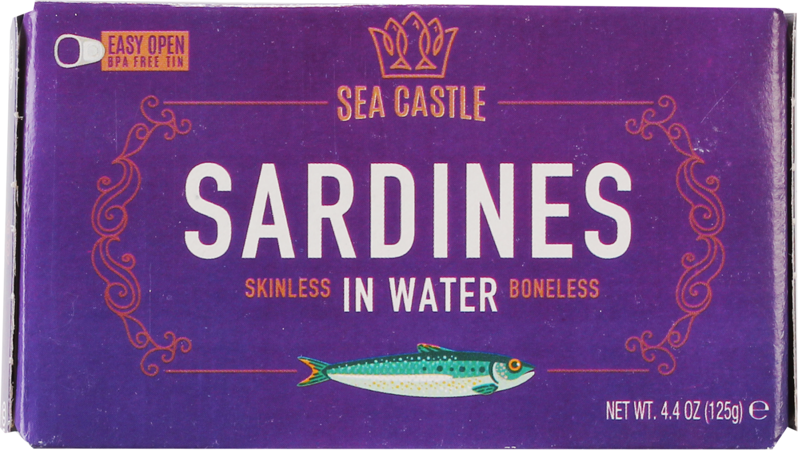 SEA CASTLE SKINLESS/BONELESS SARDINES IN WATER DE 4.4 oz