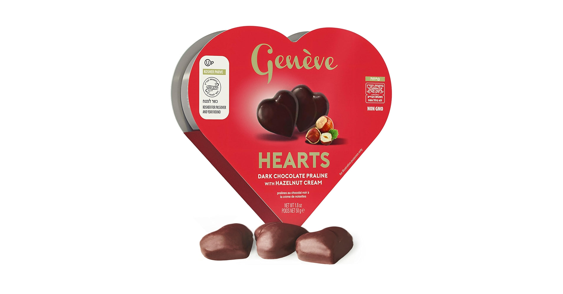 פרלין שוקולד מריר של ג'נב לבבות עם קרם אגוזי לוז