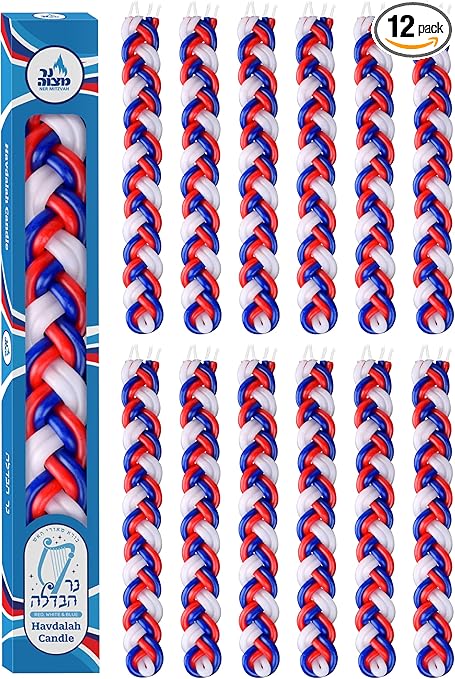 HAVDALA FLAT CANDLE BLUE/WHITE/RED- LARGE.