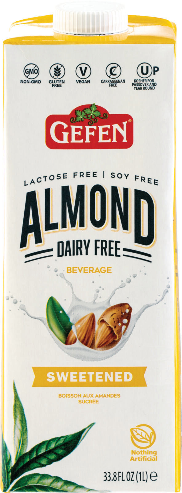 ALMOND DAIRY FREE  SEVERAGE SWEETENED GEFEN 33.8 FL OZ