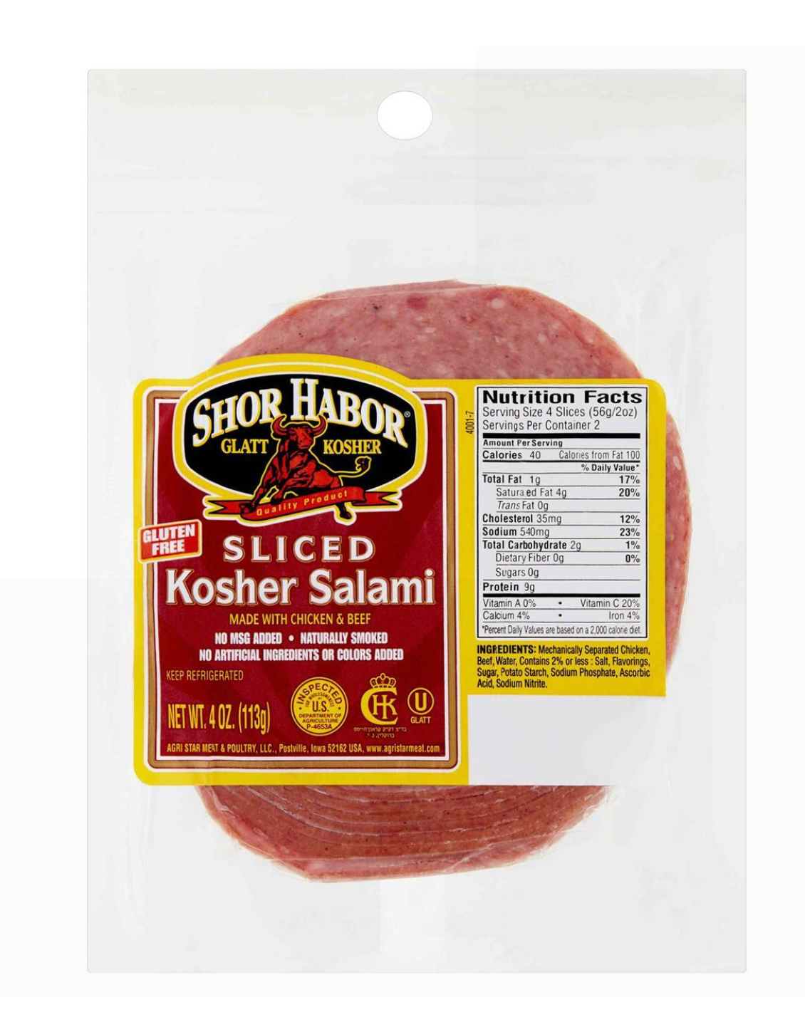 Shor Habor Slice Kosher Salami 4 oz