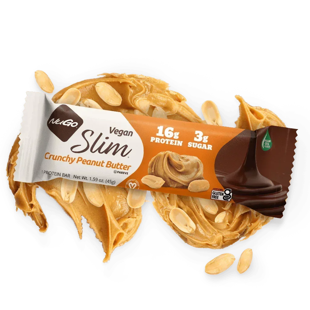 NuGo Vegan Slim Crunchy Peanut Butter Kosher Parve Gluten Free 16g Protein - 3g Sugar