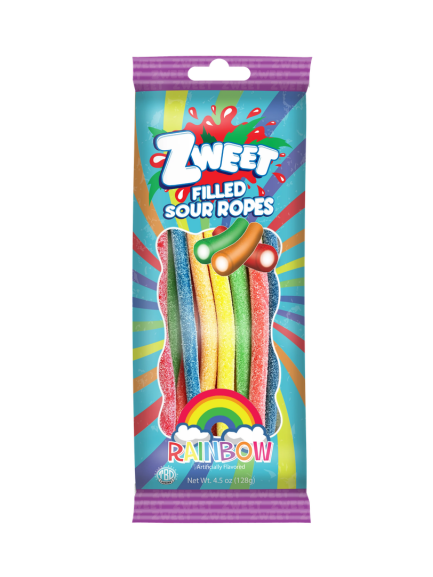 Zweet Filled Sour Ropes Rainbow Kosher Parve 128g