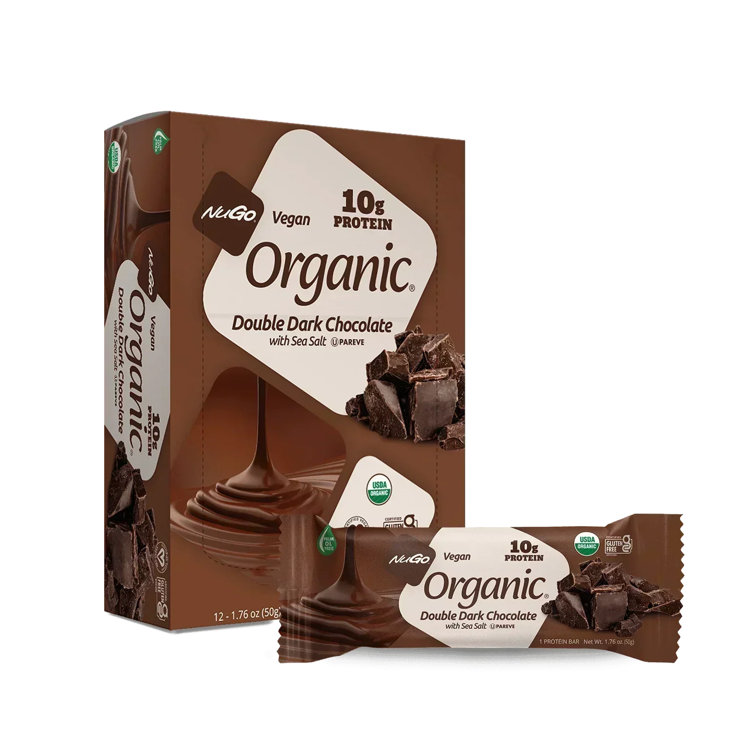 NuGo Vegan Organic Dark Chocolate Cherry & Pomegranate 10g Protein Gluten Free Kosher Parve