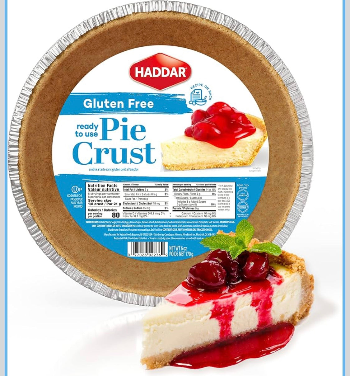 HADDAR GLUTEN FREE PIE CRUST DE 6 ONZAS