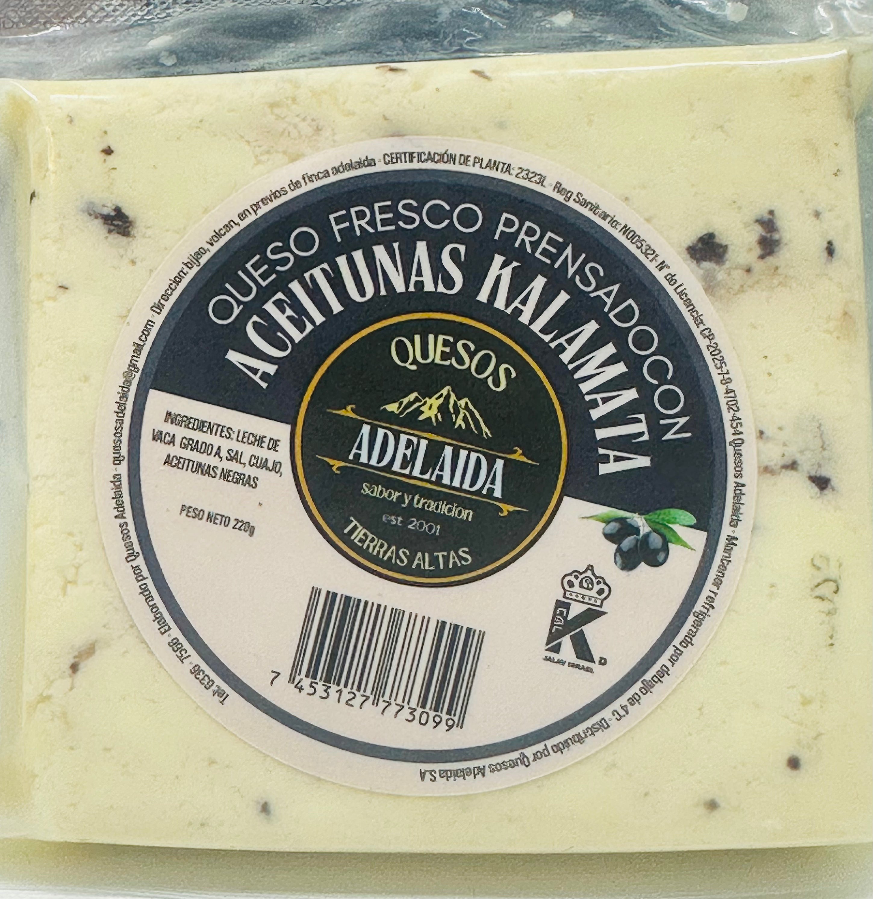 Adelaida Queso Fresco Prensado con Aceitunas Kalamata 220g