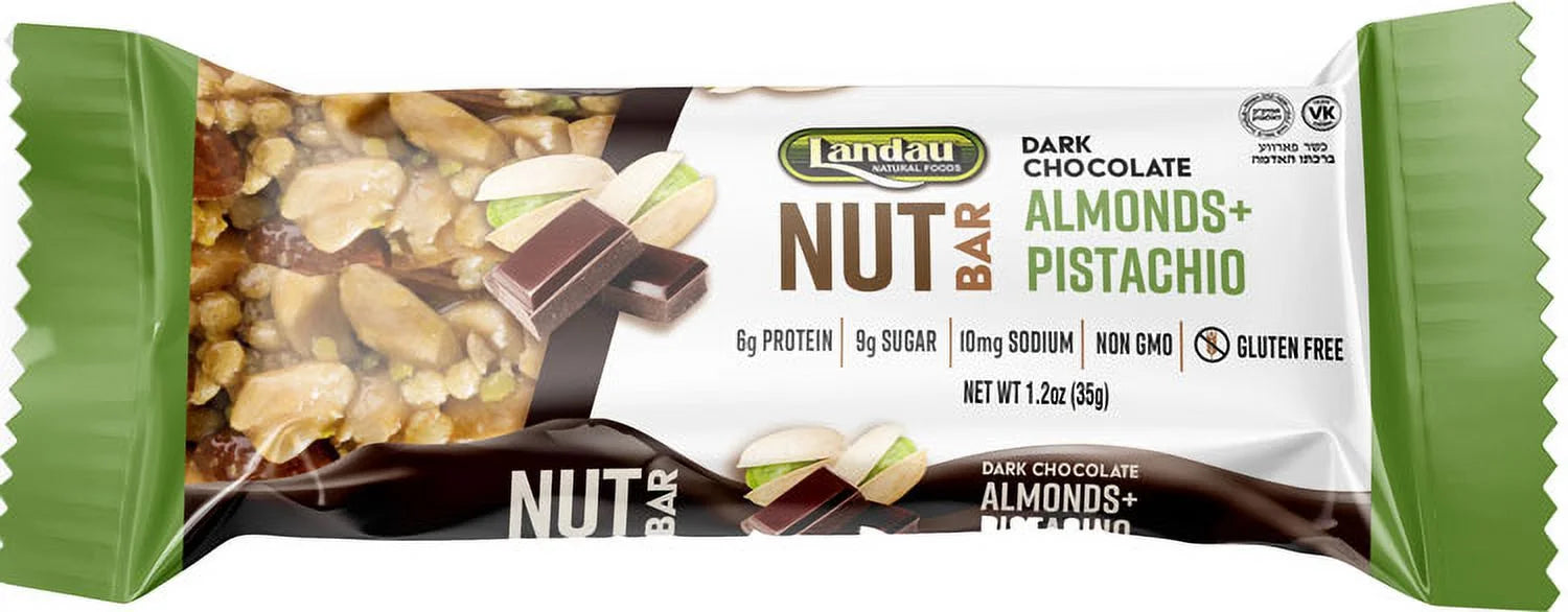 Landau Dar Chocolate Almonds + Pistachio NUT BAR - 6g Protein - 9g Sugar KOSHER PARVE