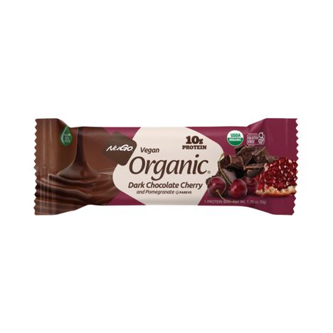 NuGo Vegan Organic Dark Chocolate Cherry & Pomegranate 10g Protein Gluten Free Kosher Parve