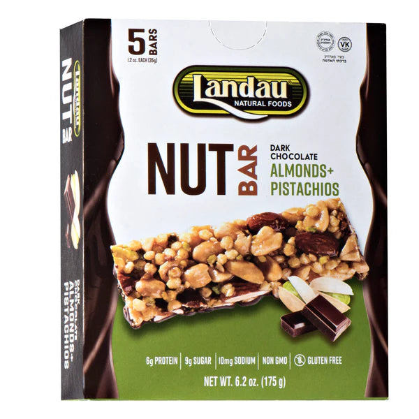 Landau Dar Chocolate Almonds + Pistachio NUT BAR - 6g Protein - 9g Sugar KOSHER PARVE