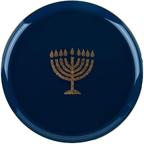 Hanukkah Blue Plastic Plates With Golden Shine