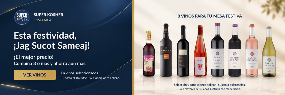 ¡Jag Sucot Sameaj! Ocho vinos seleccionados. ¡El mejor precio! Combina 3 o más y ahorra aún más. Hasta el 10 de octubre de 2026. Condiciones aplican. Solo mayores de 18 años.